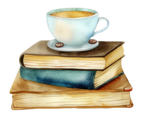 Naklejka premium PNG Book stationaries with coffee books illustration watercolor.