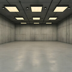 Obraz premium Empty concrete room, ceiling lights, industrial background, architecture design
