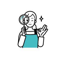 Illustration of an investigative image of a housewife holding a magnifying glass.
