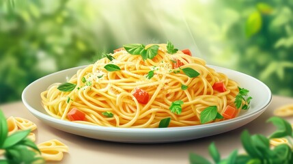Realistic spaghetti plate icon with visible herbs and cheese topping.