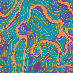 Obraz premium Cute wavy lines in teal, orange, and purple seamless pattern. Watercolor print in rustic vintage style, textile or wallpapers. 