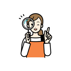 Illustration of an investigative image of a housewife holding a magnifying glass.
