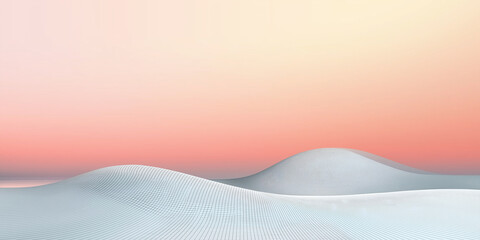 Abstract wireframe landscape forming rolling hills under pastel sky