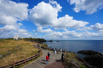 fine view with seaside walkway and clouds