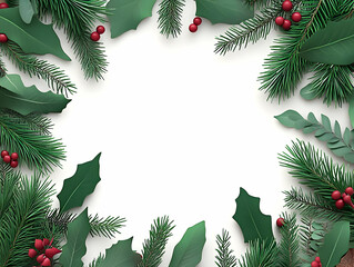 Festive Holly & Pine Wreath, Winter Holiday Card Background