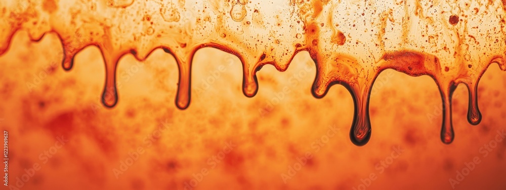 Aufkleber vivid orange liquid dripping down in a smooth flow creating an abstract background for creative proj
