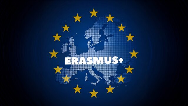European Erasmus+ Program Logo with EU Map Background