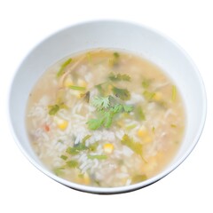 rice soup with chicken meat and vegetables