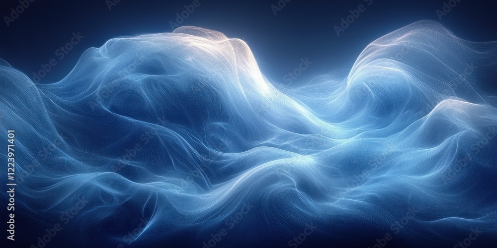 Poster abstract blue gradient background with ethereal lighting and smooth curved lines