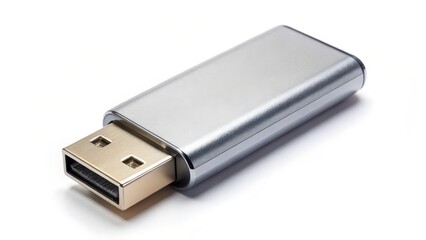 Silver USB Flash Drive on White Background