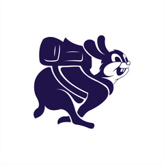Rabbit running jumping happily wearing bag illustration logo design