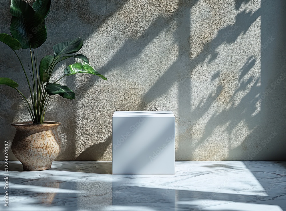 Poster white cardboard box mockup minimalistic packaging design template clean background container pack em