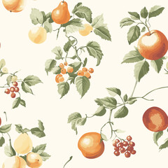 Seamless fabric pattern of apples in colorful and vibrant vector illustration