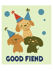 Happy cartoon dog character in cute vector illustration style