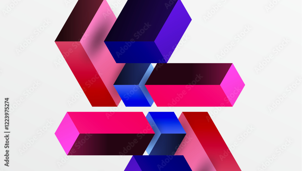 Poster Sleek abstract design featuring isometric 3D blocks in a clean, modern composition. Perfect for tech-inspired themes, with vibrant colors and geometric precision