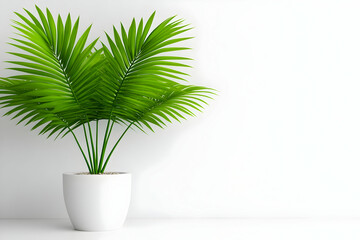 Indoor potted palm plant, white room
