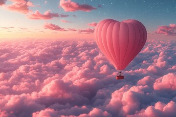 Obraz premium Romantic Heart-Shaped Hot Air Balloon Floating Above Dreamy Clouds