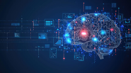 Obraz premium Digital brain with data visualization and technology elements
