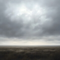 Tranquil Landscape Under Moody Overcast Sky: A Reflection of Calm and Introspection
