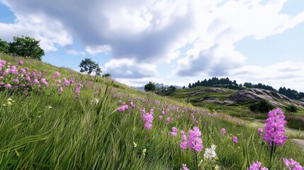 Fototapeta premium Wildflower Meadow on Rolling Hills