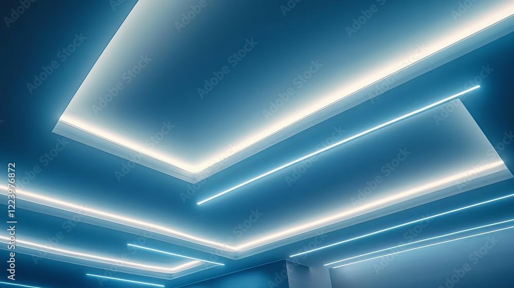 Aufkleber enchanting interior space illuminated with soft blue lighting creating a calm and inviting atmospher