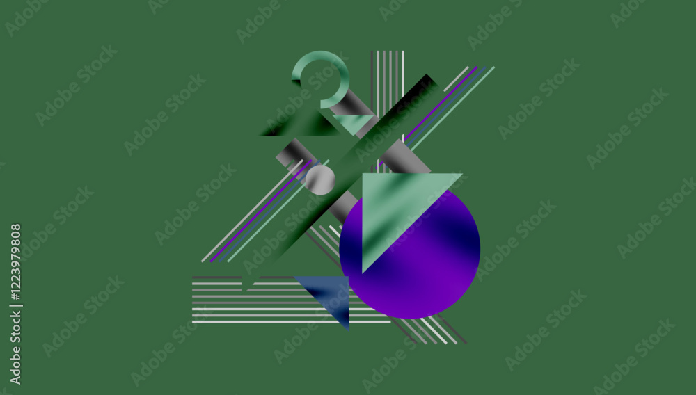 Poster circles, triangles, squares, rings and lines with shadow effect