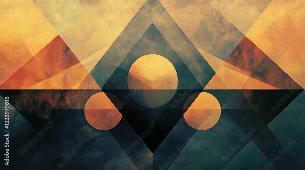 Poster abstract geometric composition with circles and triangles on canvas