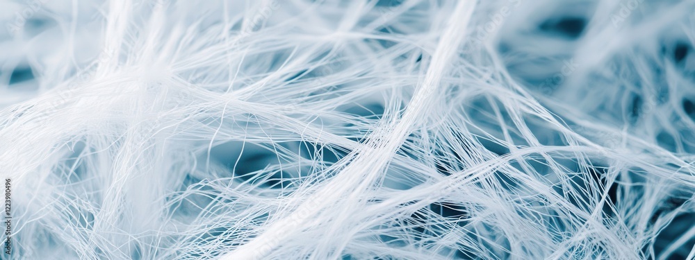 Poster abstract close-up of delicate white fibers on vibrant blue background for textures and patterns