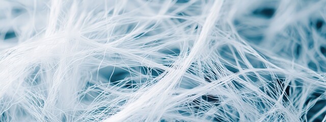 Obraz premium Abstract Close-Up of Delicate White Fibers on Vibrant Blue Background for Textures and Patterns