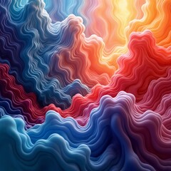 Colorful Abstract 3D Wavy Pattern with Vibrant Red, Blue, and Yellow Hues