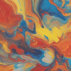 Abstract Fluid Art with Vibrant Yellow, Orange, and Blue Swirls