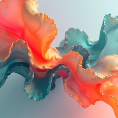 Abstract Fluid Sculpture with Vibrant Coral and Teal Tones