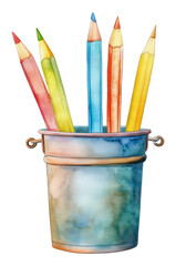 PNG Pencil stand in pot pencils illustration watercolor.