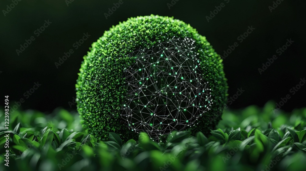 Aufkleber green sphere with network connections symbolizing nature and technology integration in digital envir
