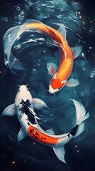 two koi fish swimming in a circle