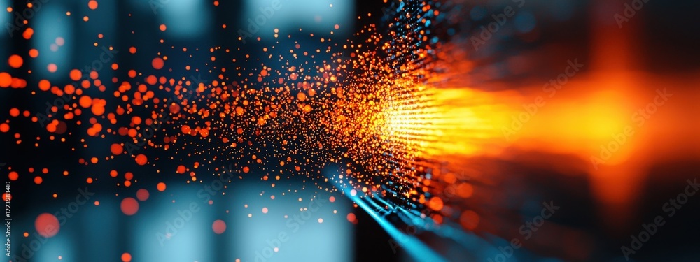 Aufkleber dynamic abstract background with bright orange particles and light trails in a futuristic setting