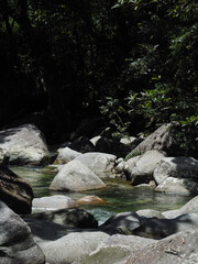 Josephine falls in queensland, creek water flowing among stones
