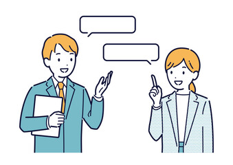 笑顔で会話するビジネスパーソンのイラスト＿上半身
