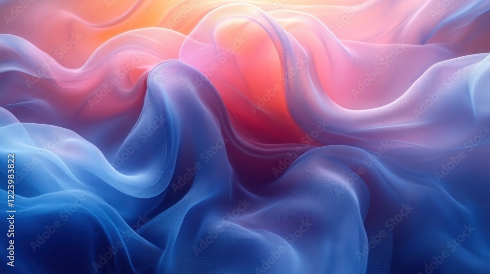 Poster fluid abstract art with blue and pink tones blending ethereal soft gradient visuals