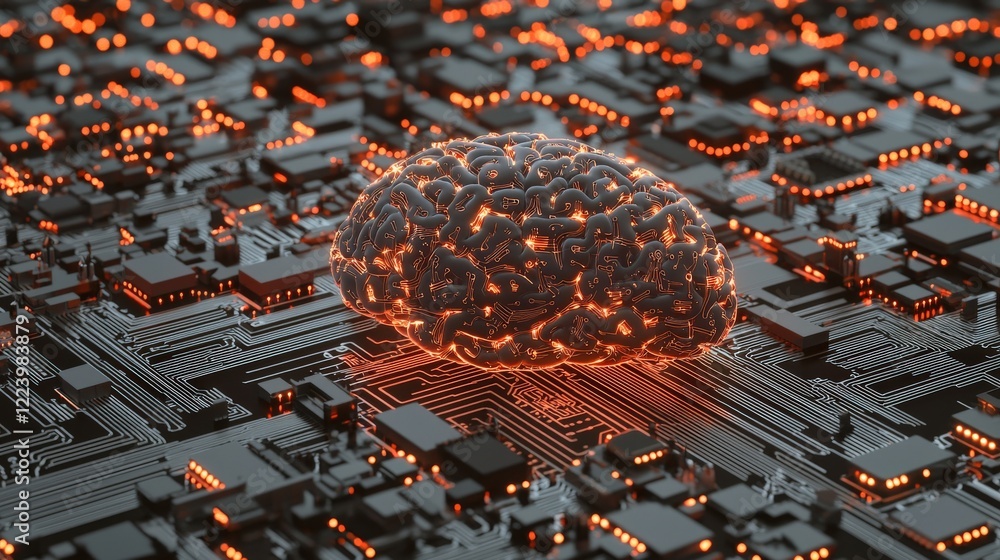 Aufkleber futuristic concept of brain and technology integration in digital circuit environment