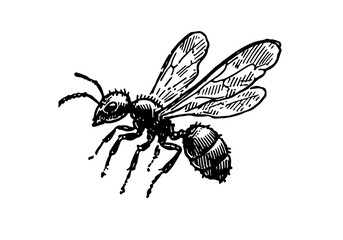 Flying ant hand drawn Illustration Sketch Vector Isolated