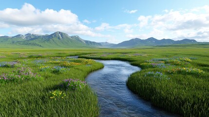 Wildflower Meadow and Mountain Stream