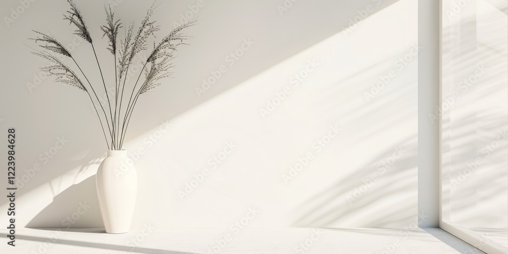 Poster A clean and simple design with a stark white backdrop, Minimalist patterns and typography in a balanced layout, Modern minimalist style