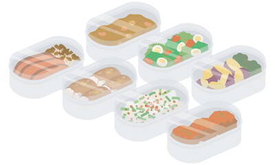 保存容器に入った作り置きのおかず（蓋つき）