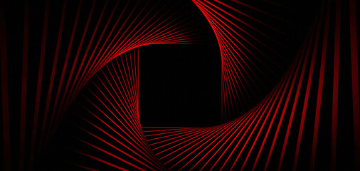 Naklejka premium Dynamic Geometric 3D Tunnel with Converging Red Lines Creating Illusion of Depth and Movemen