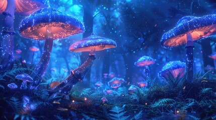 a group of glowing mushroom in a fantasy world