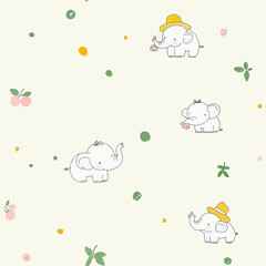 Seamless fabric pattern of cute animals in cartoon vector illustration style