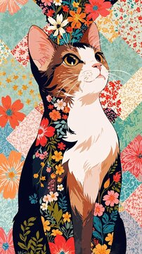 cat with flowers