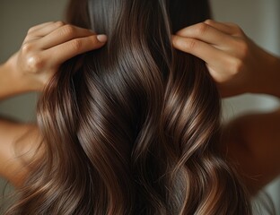 Obraz premium Woman Hair Care Reflection in Natural Light