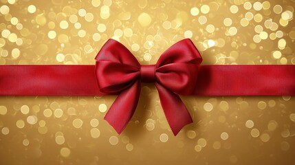 Elegant red bow on a golden bokeh background